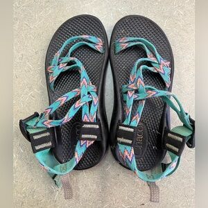 Chaco Black Sandals with Patterned Teal Straps